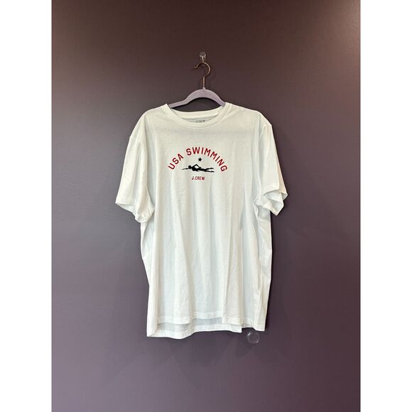 NWT J. Crew Factory Washed USA Swimming White T-Shirt Size XL - Picture 1 of 7